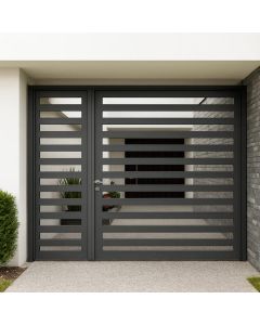 Double Horizontal Slat Metal Door | Modern Steel Gate | Maimo-MAM1024202507