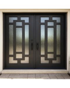 Double Metal Entrance Door with Geometric Glass Panels – Maimo Furniture-MAM10242025021