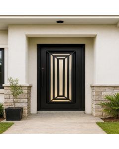 Modern Metal Entrance Door with Geometric Frosted Glass – Maimo Furniture-MAM10242025022