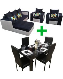 AFSBG-4BB - Pack Salon Moderne En Velour Et Salle  Manger Demontable En Verre - MAM24062004
