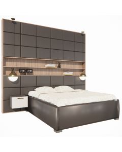 Modern Bed with Oversized Upholstered Headboard and Wooden Wall Shelves | Maimo Furniture Cameroon-MAM0930202524