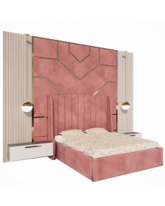 Modern Upholstered Bed with Geometric Wall Paneling & Floating Nightstands | Maimo Furniture Cameroon-MAM0930202515