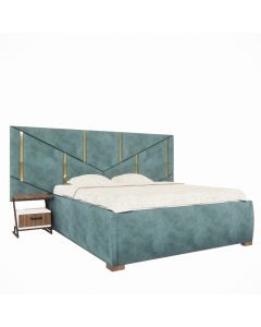 Luxury Bed with Geometric Upholstered Headboard and Gold Accents | Maimo Furniture Cameroon-MAM0930202512