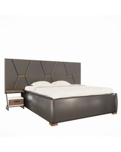 Modern Bed with Hexagonal Upholstered Headboard and Gold Inserts | Maimo Furniture Cameroon-MAM0930202517