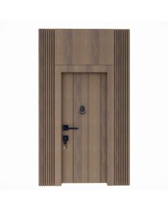 Modern Security Main Door with Vertical Panels and Wooden Frame | Maimo Furniture Cameroon MAM2310202506