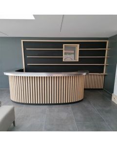 Modern Wooden Bar Cabinet with Stainless Steel Countertop | Open Shelf Bar Counter | Maimo Furniture MAM2510202505