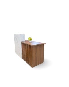 Modern Reception Counter with Marble Formica & Vertical Fluted Pipe – Luxury Front Desk MAM11122025001