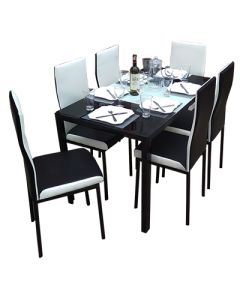 6BWW - 6 Places Black  White Solid Dismantable Glass Dining Table - MAM01012144