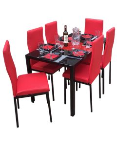 6RRR - 6 Places Red Solid Dismantable Glass Dining Table - MAM01012101