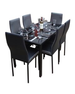 6BGB - 6 Places Black and Grey Solid Dismantable Glass Dining Table - MAM01012114