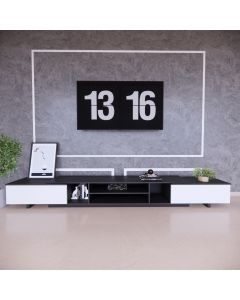 Modern formica TV stand with side cabinets and multi-section open shelving-MAM1125202533
