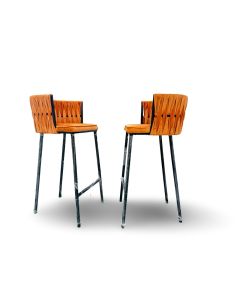 Modern woven high chair with cushioned seat and sturdy metal frame-MAM1125202539