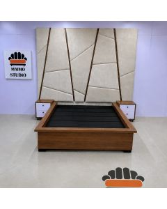 Vertex Luxe Upholstered Bed with Geometric Statement Headboard by Maimo Furniture- MAM180620269
