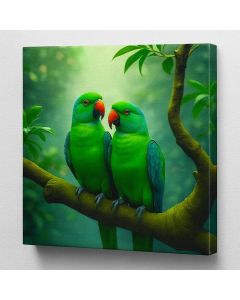 Pair of Green Parrots on Branch – Maimo Art- MAM0910202537
