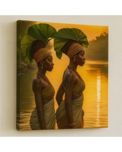 African Women at Sunset River – Cultural Heritage Wall Art by Maimo- MAM0910202548
