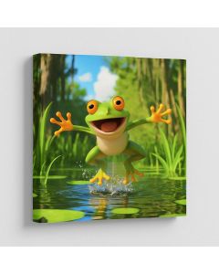 Happy Cartoon Frog Jumping – Fun Animal Wall Art by Maimo- MAM0910202549