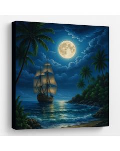 Moonlit Sailing Ship Ocean Art – Maimo Furniture- MAM0910202576