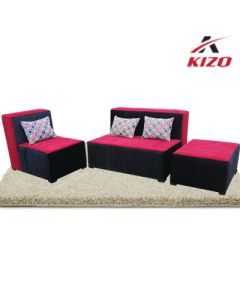 KIZ-DR1 - 100 Percent Black  Red Velour, Modern KIZO Comfortable Sofa Set - MAM24032010