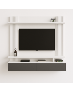 White Floating TV Stand with Black Drawers & Fluted Panels Maimo Furniture Cameroon MAM270920254