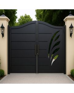 Curved Black Metal Gate with Leaf Cut Design – Elegant Modern Gate by Maimo Furniture MAM01112025121