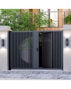 Vertical Line Metal Gate with Circular Cut Design – Luxury Modern Entrance by Maimo Furniture MAM01112025132