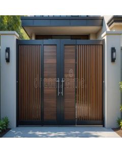 Black & Walnut Vertical Metal Gate – Modern Luxury Entrance by Maimo Furniture MAM011120251341