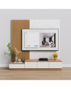 White & Oak TV Stand with Marble Wall Panel and Fluted Design Maimo Furniture Cameroon MAM270920255