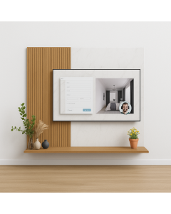 Minimalist Oak Floating TV Stand with Marble Wall Panel Maimo Furniture Cameroon MAM270920256