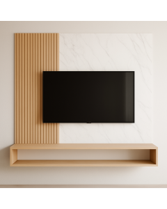 Minimalist Oak Floating TV Stand with Marble Wall Backdrop Maimo Furniture Cameroon MAM300920258