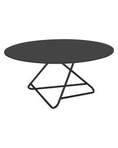 Round Black Formica Dining Table with Geometric Metal Base – Modern Artistic Dining by Maimo Furniture-MAM1118202517