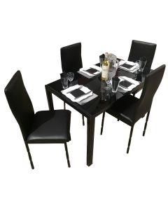 4BBB - 4 Places Black Solid Dismantable Glass Dining Table - MAM11022011