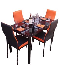 4BOB - 4 Places Black  Orange Solid Dismantable Glass Dining Table - MAM01012126