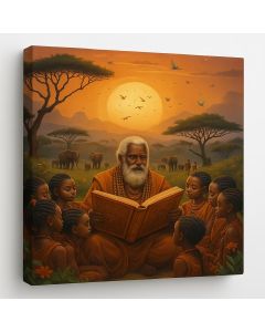 African Storytelling at Sunset – Cultural Heritage Wall Art by Maimo- MAM0910202544