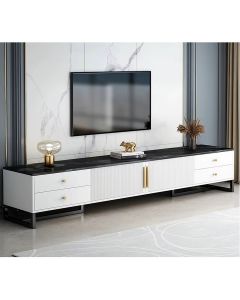 Modern formica TV stand with sleek handles and multiple storage drawers-MAM1125202527