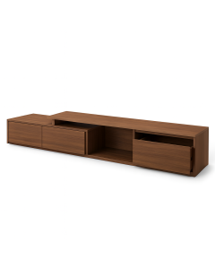 Modern formica TV stand with deep storage drawers and open media shelving-MAM1125202534