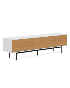 Modern long TV stand with three push-to-open doors and metal support legs-MAM1125202535