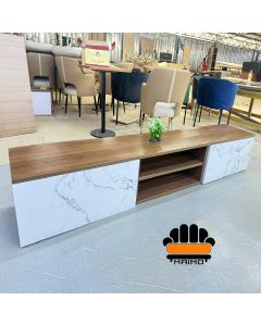 Modern Formica TV Stand with Marble-Effect Doors & Open Shelves – Low-Line Entertainment Unit by Maimo Furniture-MAM1125202525