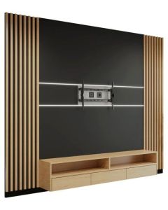 Natural Wood TV Stand with Black Wall Panel & LED Strips  Maimo Furniture MAM07102025003