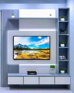 White & Grey TV Stand with Open Shelves and Wall-Mounted Design Maimo Furniture MAM07102025006