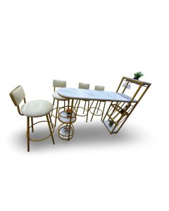 Modern bar table set with stools and integrated display shelving-MAM1125202550