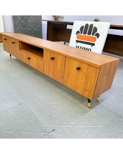 Modern Wooden Finish Formica TV Stand with Cabinets & Open Shelf – Entertainment Unit by Maimo Furniture-MAM202618258