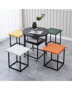 Round Formica Dining Set with 4 Upholstered Stools – Modern Compact Table Set by Maimo Furniture-MAM20262205