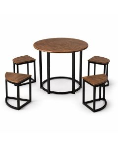 Round Formica Dining Set with 4 Stools – Modern Space-Saving Table Set by Maimo Furniture-MAM20262204