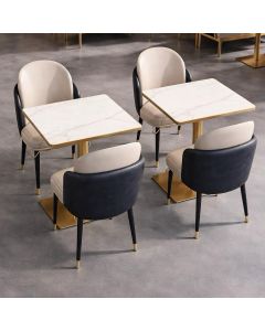 Luxury Formica Dining Set with Upholstered Chairs & Gold Base – Modern Café Table Set by Maimo Furniture-MAM20262208