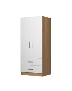 Modern Formica Wardrobe with White Doors & Drawers – 2 Door Closet by Maimo Furniture-MAM202604246