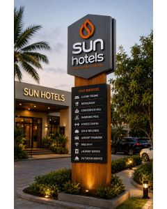 Modern Hotel Totem Signage with Service Directory – Premium Outdoor Branding– Premium Educational Branding-MAM202628058