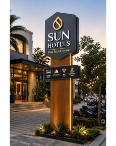 Modern Hotel Totem Sign – Luxury Outdoor Hospitality Signage-MAM2026280512
