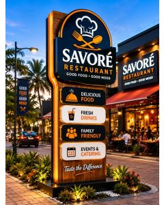 Modern Restaurant Totem Sign – Premium Outdoor Bistro & Restaurant Branding -MAM2026280513