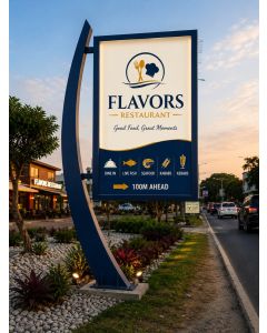 Modern Restaurant Directional Totem Sign – Illuminated Outdoor Food Service Signage -MAM2026280521