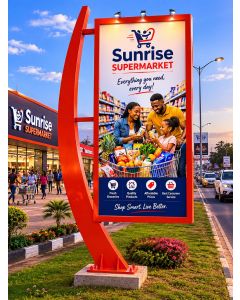 Modern Supermarket Advertising Totem Sign – Illuminated Outdoor Retail Signage -MAM2026280522